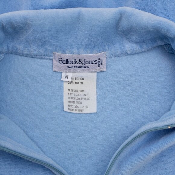 Vtg Bullock & Jones Men’s M Blue Velour 1/4 Zip Pullover Shirt Made in Italy - Picture 3 of 6